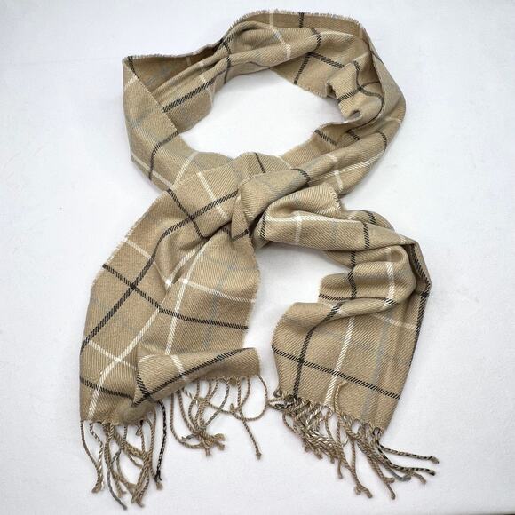 Calvin Klein Acrylic Tan Plaid Fringe Scarf - Picture 3 of 7